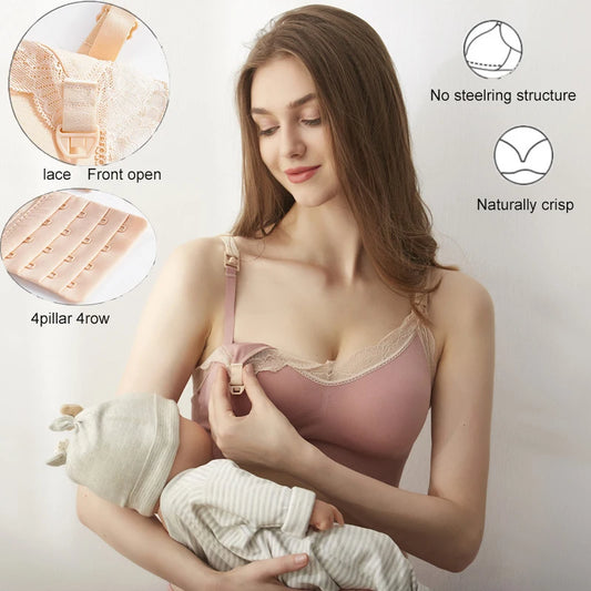 Seamless Wireless Nursing Bra – Front Open, Breathable Maternity