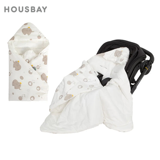 Newborn Baby Blanket With Windproof Hooded In Infant Car Seat Warm For Newborn Hospital Discharge Grey Elephant 0-6 Months