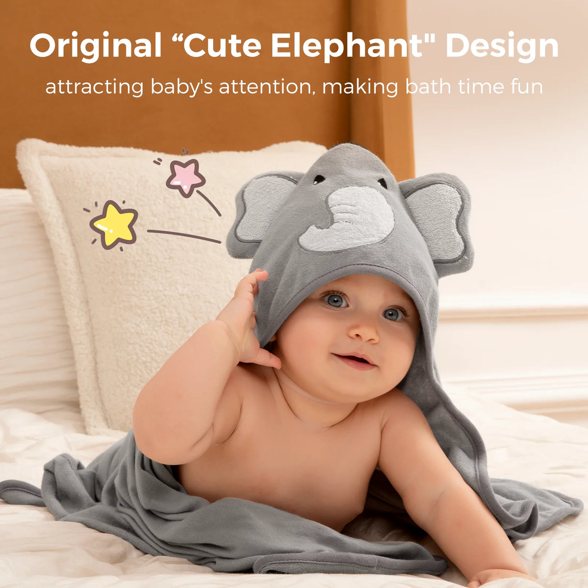 Momcozy Elephant Hooded Baby Towel Set – 8-Piece Bath Essentials, Towels & Washcloths