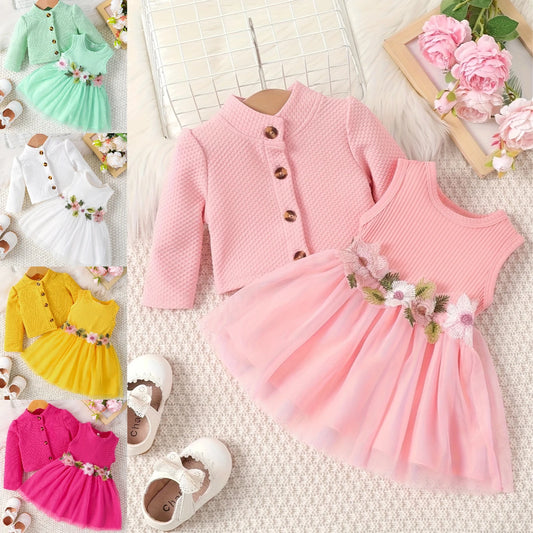 Baby Girl Dress Set 0–24M – Pink Petal Suspender Coat for Spring/Autumn