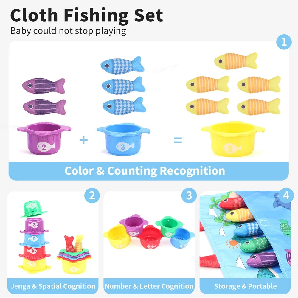 Plush Fishing & Stacking Cups Toy – Montessori Learning for Toddlers 1–3 Years