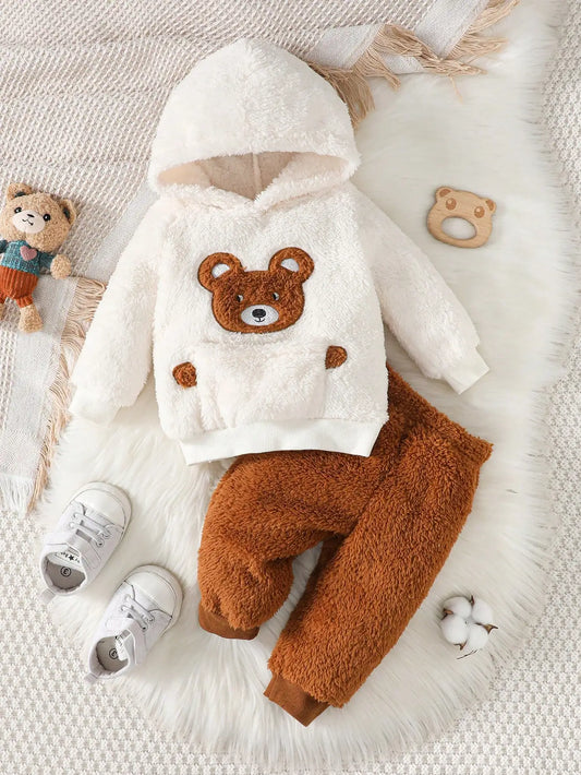 Baby Girl Winter 2PCS Set – Cute Little Bear Fur Travel Outfit