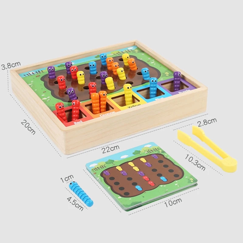 Worm Catch Montessori Toy – Color Matching & Fine Motor Skill Game