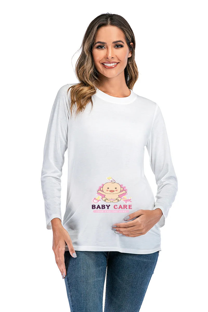 New Maternity Long-Sleeve Tee – Casual Solid Pregnancy Top