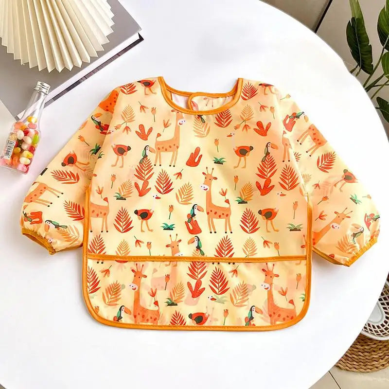 Cute Cartoon Waterproof Long-Sleeve Baby Feeding Bib (0–3Y)