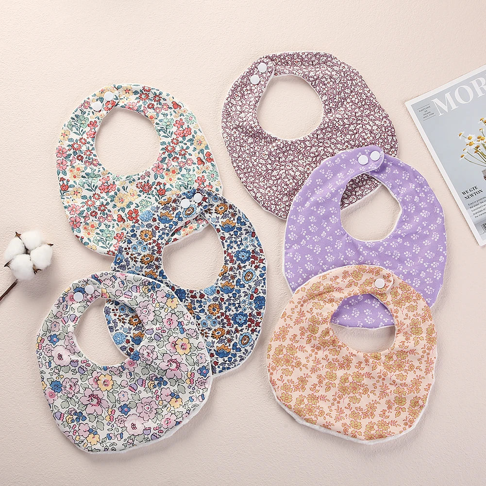 Flower Print Cotton Baby Bib – Adjustable Snap Bandana