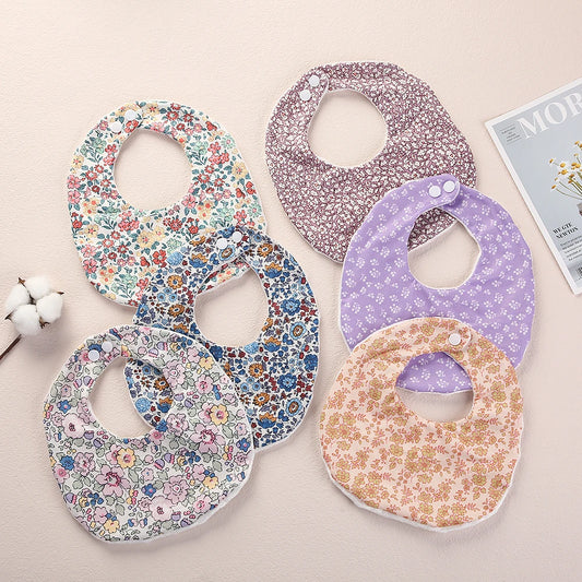 Flower Print Cotton Baby Bib – Adjustable Snap Bandana