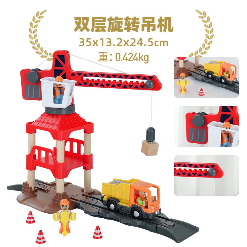 Wooden Train Track Set – Racing, Bridges & Tunnel Accessories Toy
