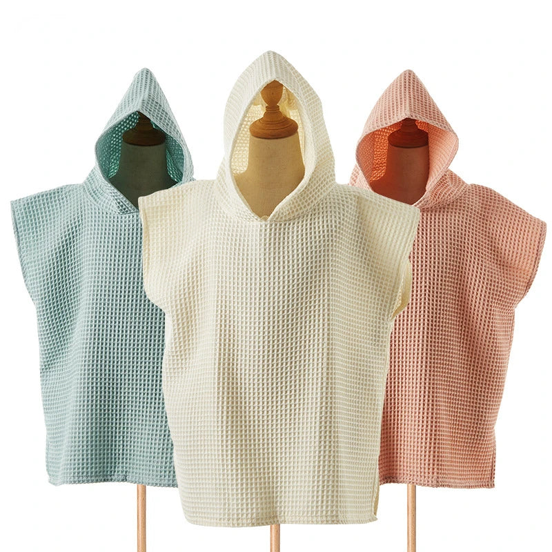 Baby Hooded Bath Towel – Cotton Waffle Cape Blanket & Bathrobe for Kids