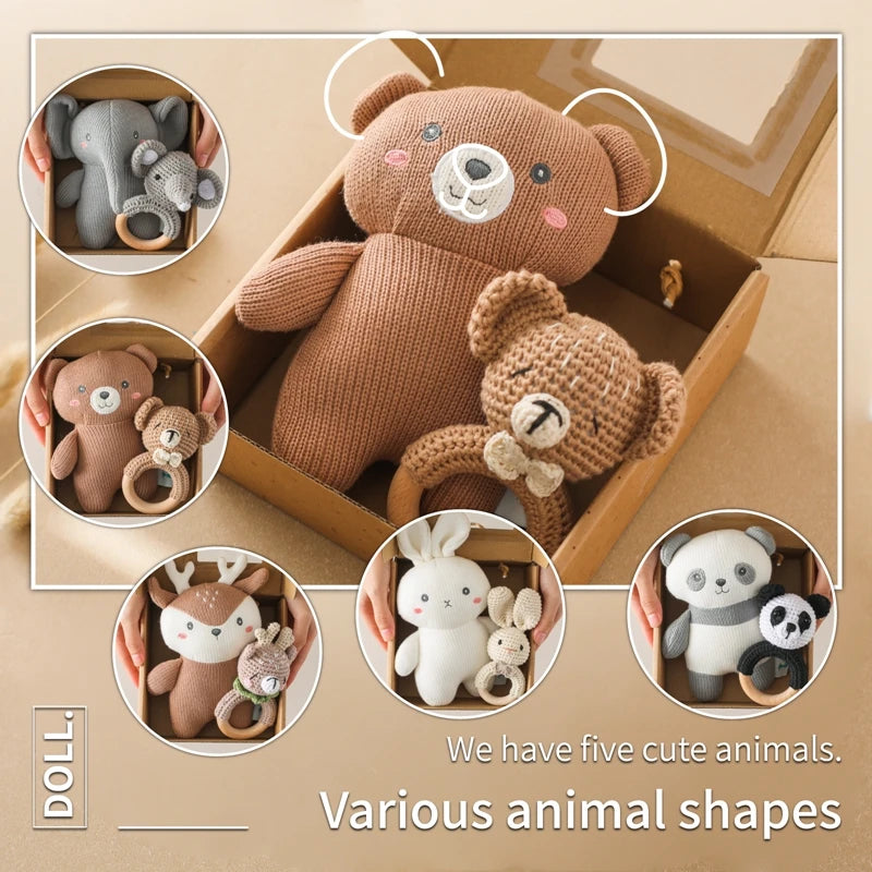 Handmade Crochet Bear & Rattles Set