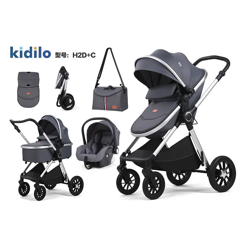 Poussette légère Kidilo H2D C 3 en 1, poussette bébé à quatre roues de bonne qualité