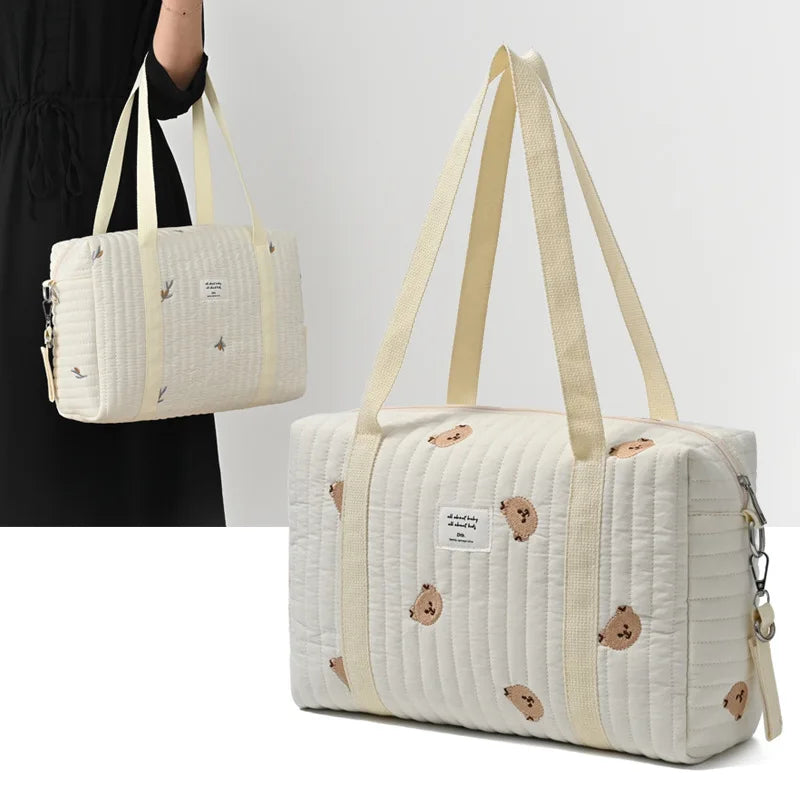 Sac à langer en coton – Sac cabas de maternité brodé à fleurs