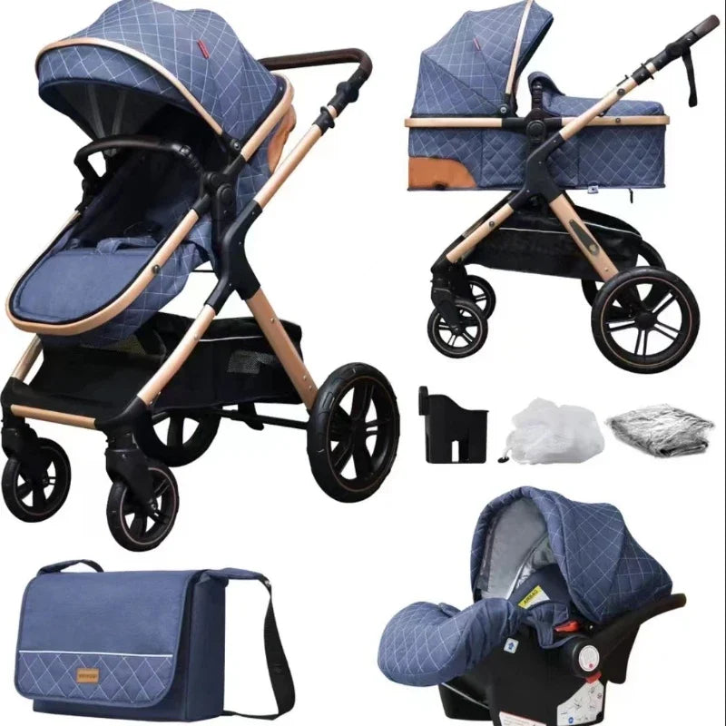 Poussette bébé 3 en 1 avec siège auto – Poussette pliable position assise et allongée