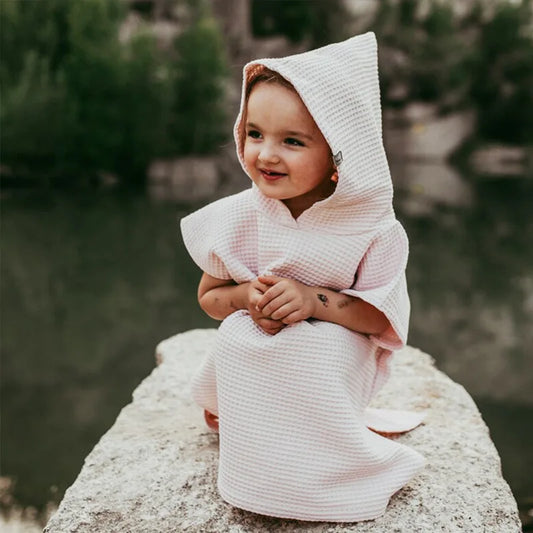 Baby Hooded Bath Towel – Cotton Waffle Cape Blanket & Bathrobe for Kids