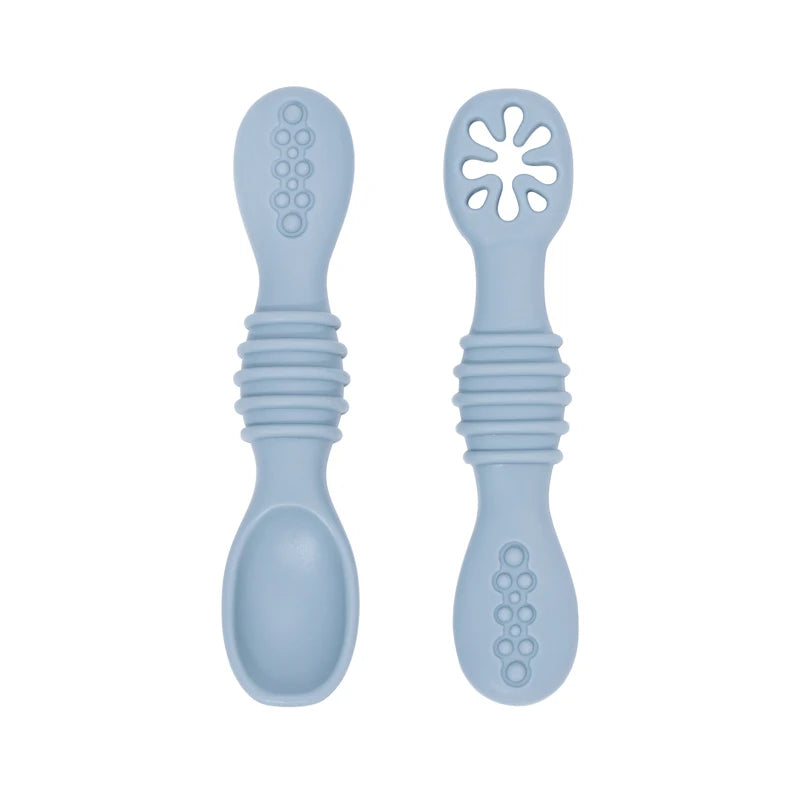 Ensemble de 2 cuillères et fourchettes en silicone pour bébé – Couverts d'apprentissage souples