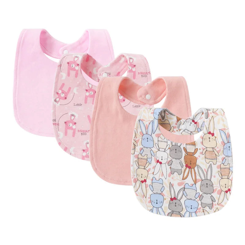 Ensemble de 4 bavoirs bébé en coton double épaisseur – Mignons et doux