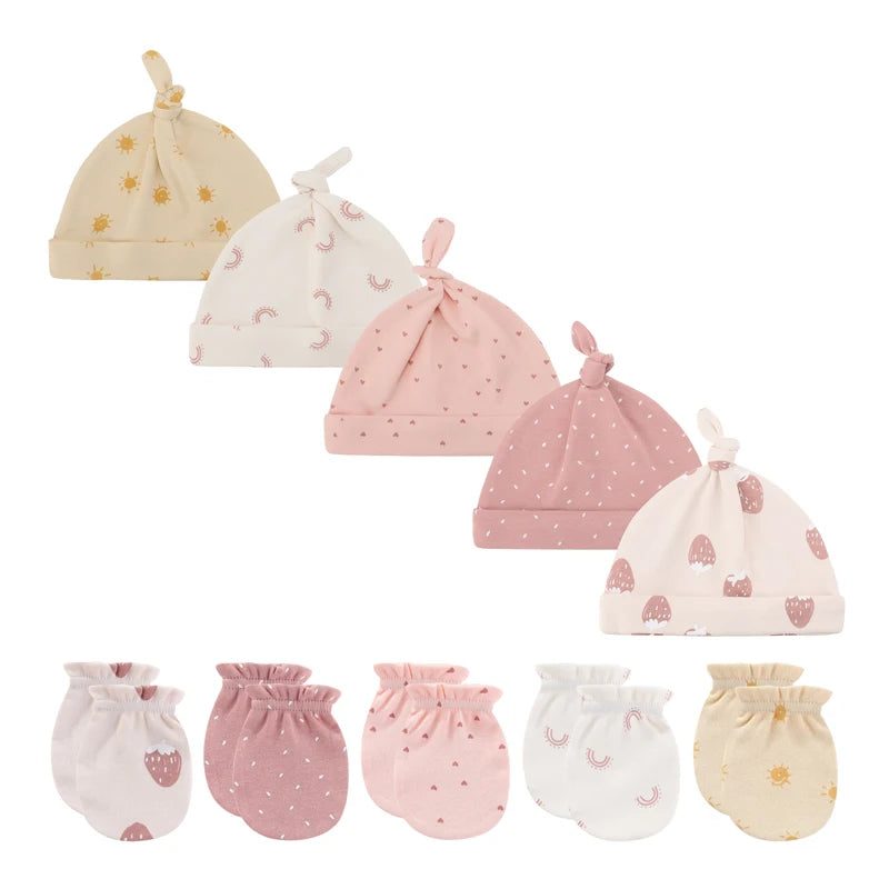 Unisex Cotton Newborn Baby Hat and Gloves Nightcap Set