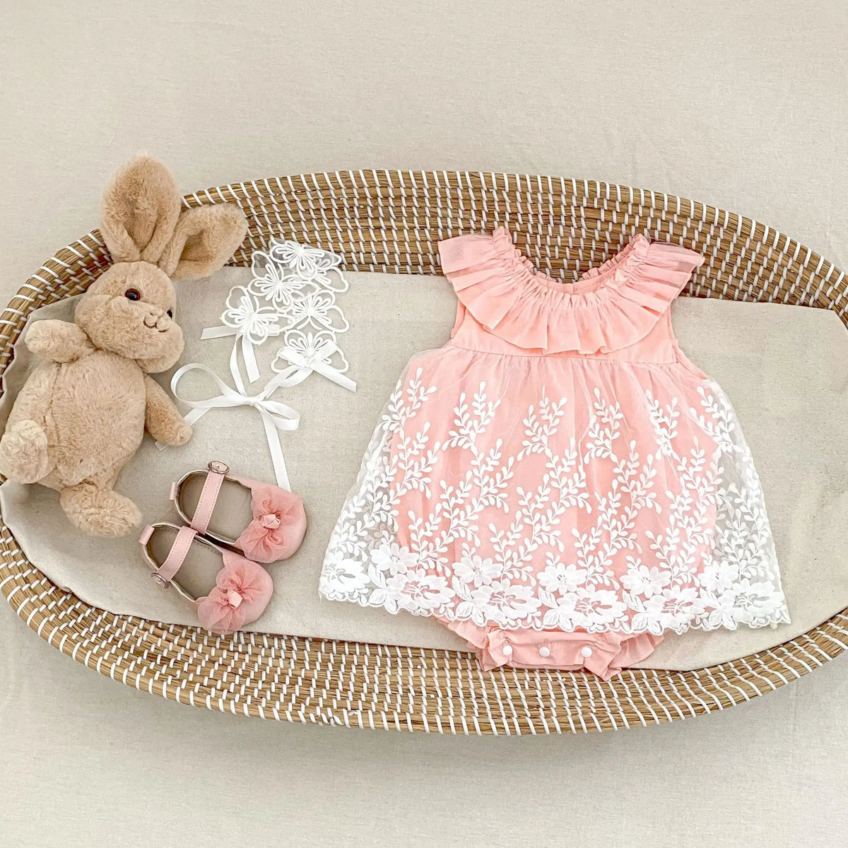 Combinaison d'été pour bébé fille – Ensemble style princesse à bretelles en fil doux
