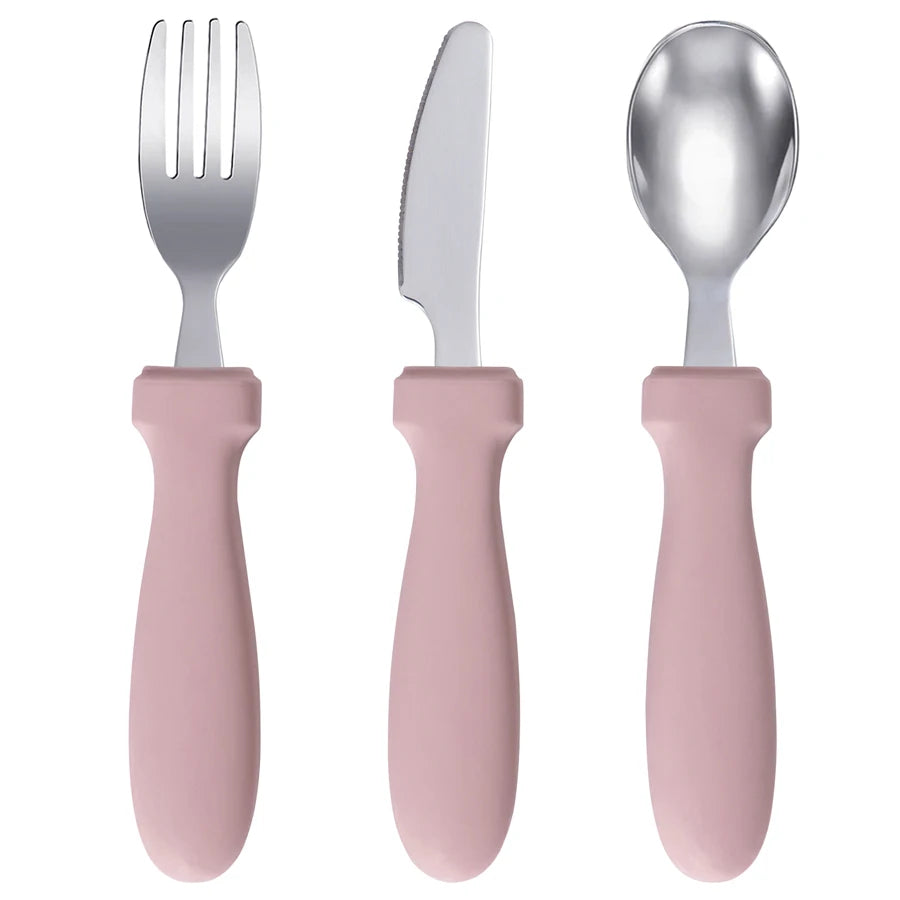 Ensemble d'alimentation pour bébé – Assiette, cuillère et fourchette en silicone