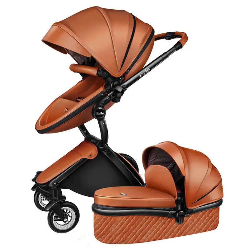 Poussette bébé 2 en 1 de luxe en cuir PU – Poussette surélevée pour nouveau-né