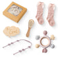 Newborn Bath Gift Set – Cotton Blanket, Milestone Cards & Rattle