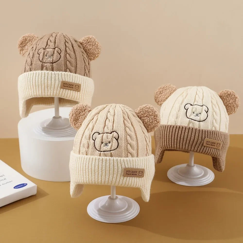 Bonnet tricoté ours mignon – Bonnet d'hiver chaud pour bébé