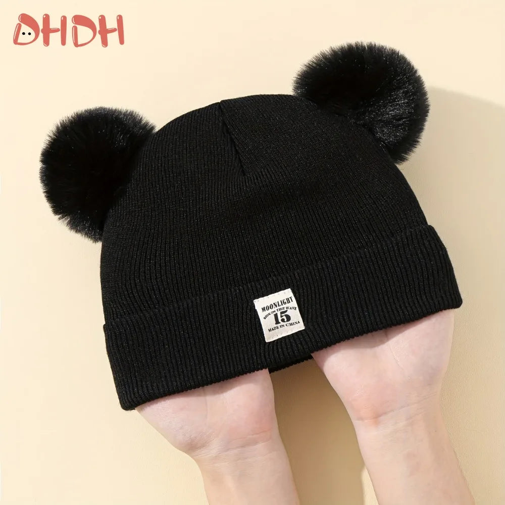 Ensemble d'hiver mignon pour bébé : bonnet et écharpe en laine avec oreilles d'ours.