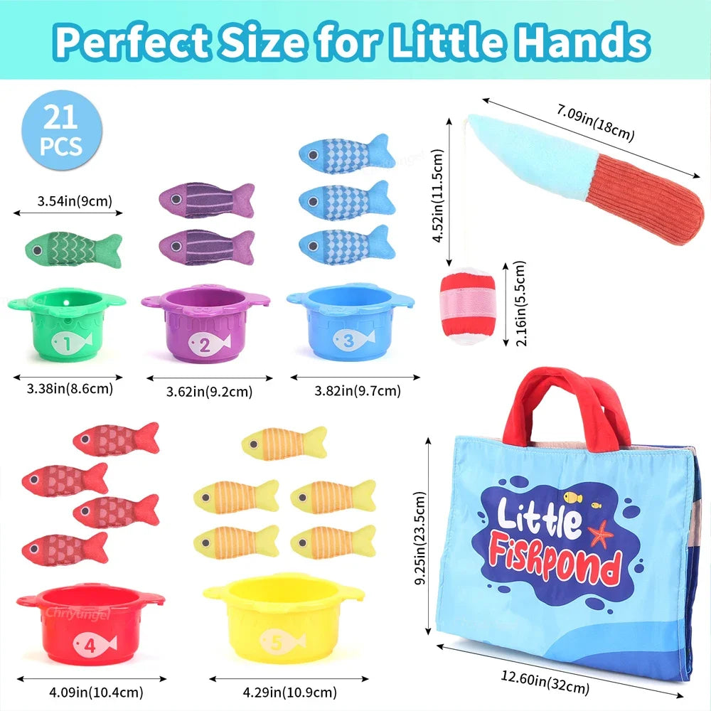 Plush Fishing & Stacking Cups Toy – Montessori Learning for Toddlers 1–3 Years