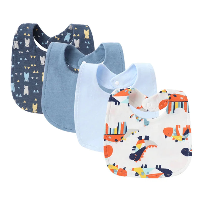 Ensemble de 4 bavoirs bébé en coton double épaisseur – Mignons et doux