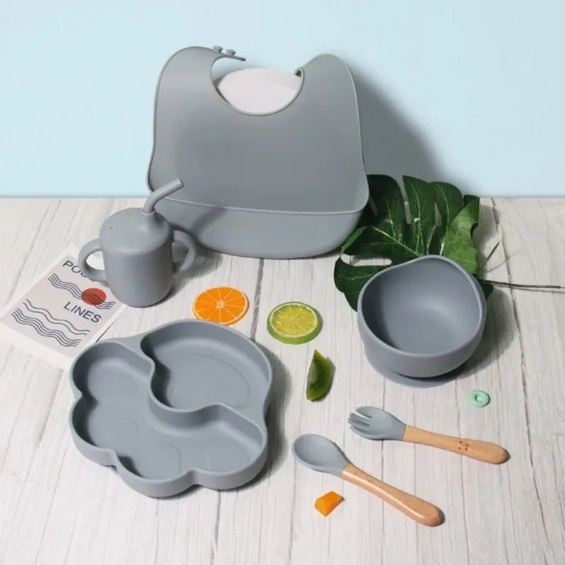 Ensemble repas pour bébé – Assiette en silicone et bol à ventouse pour tout-petits