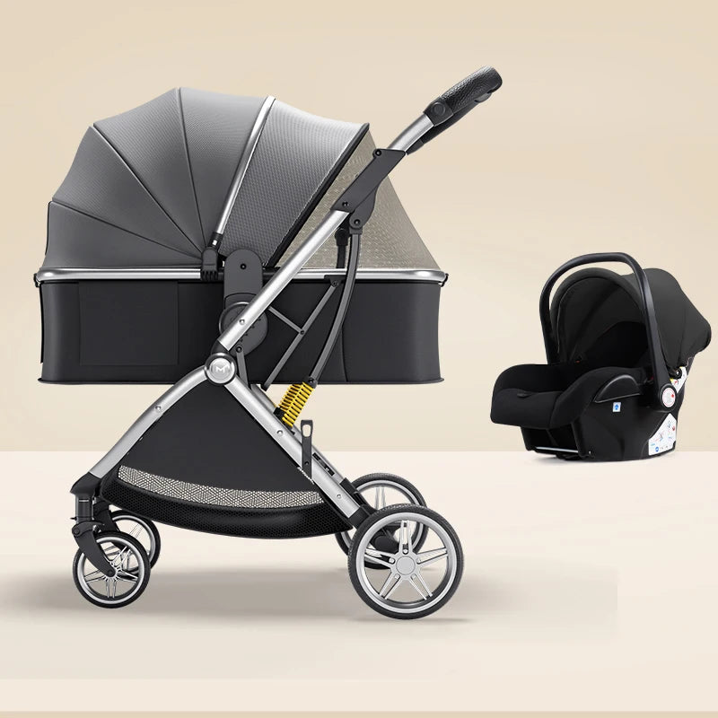 Poussette bébé 3 en 1 de luxe – Position assise et allongée, poussette de voyage portable