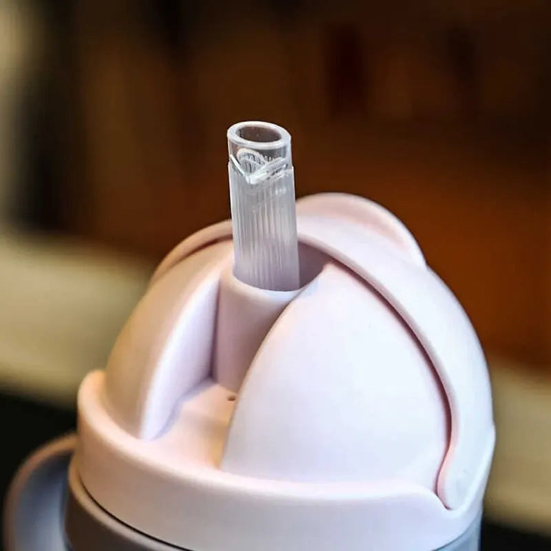 Biberon de 250 ml pour bébé – Large anse et paille rose