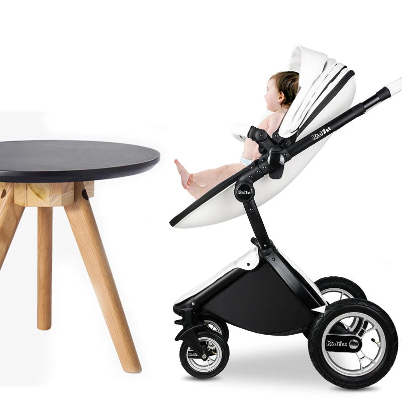 Poussette bébé 2 en 1 de luxe en cuir PU – Poussette surélevée pour nouveau-né