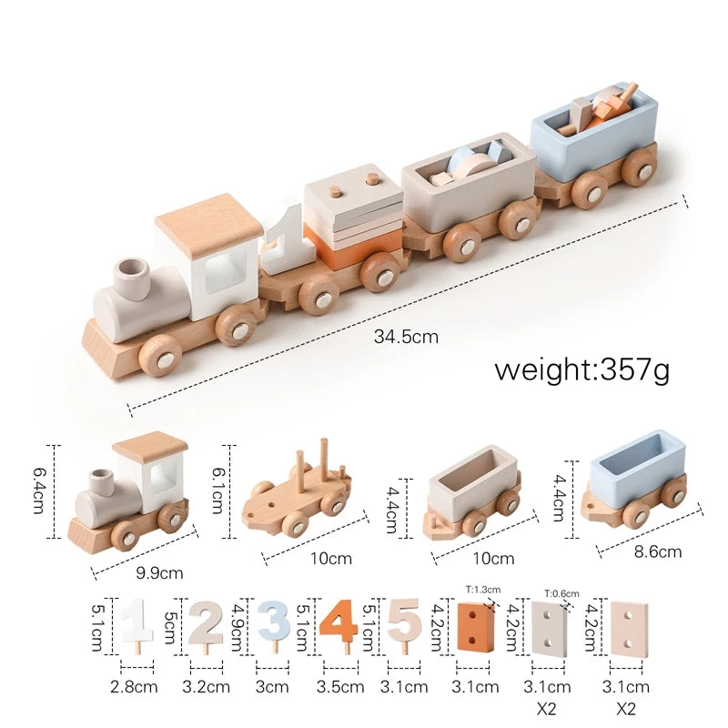 Montessori Wooden Number Train Toy with Blocks – Educational Baby Gift