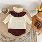 Nouveauté automne : vêtements pour bébés filles de 0 à 3 ans, veste et combinaison à manches longues tricotées main avec col en feuille de lotus et cœur.