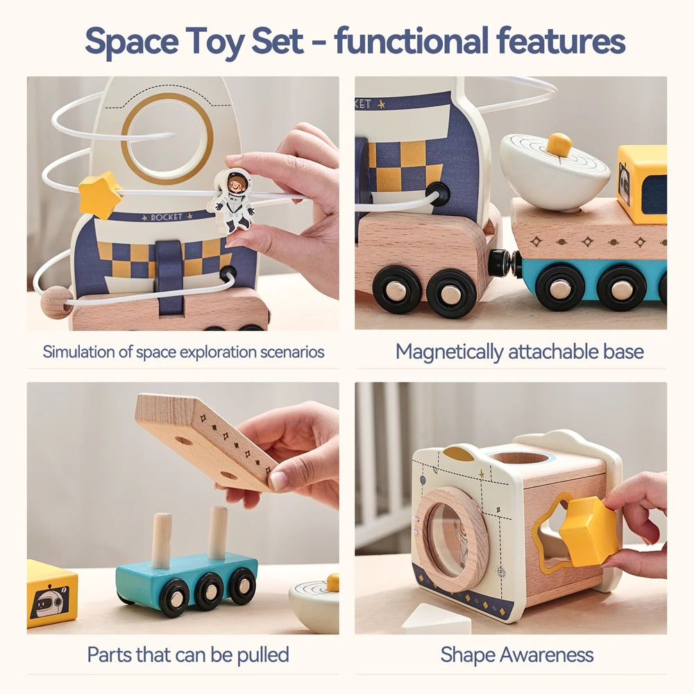Montessori Wooden Space Set – Astronaut & Rocket Stacking Puzzle for Kids