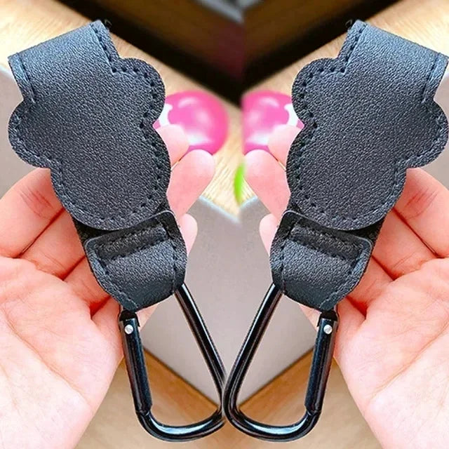 1–2PCS Rotatable PU Leather Stroller Hooks – 360° Pram Organizer