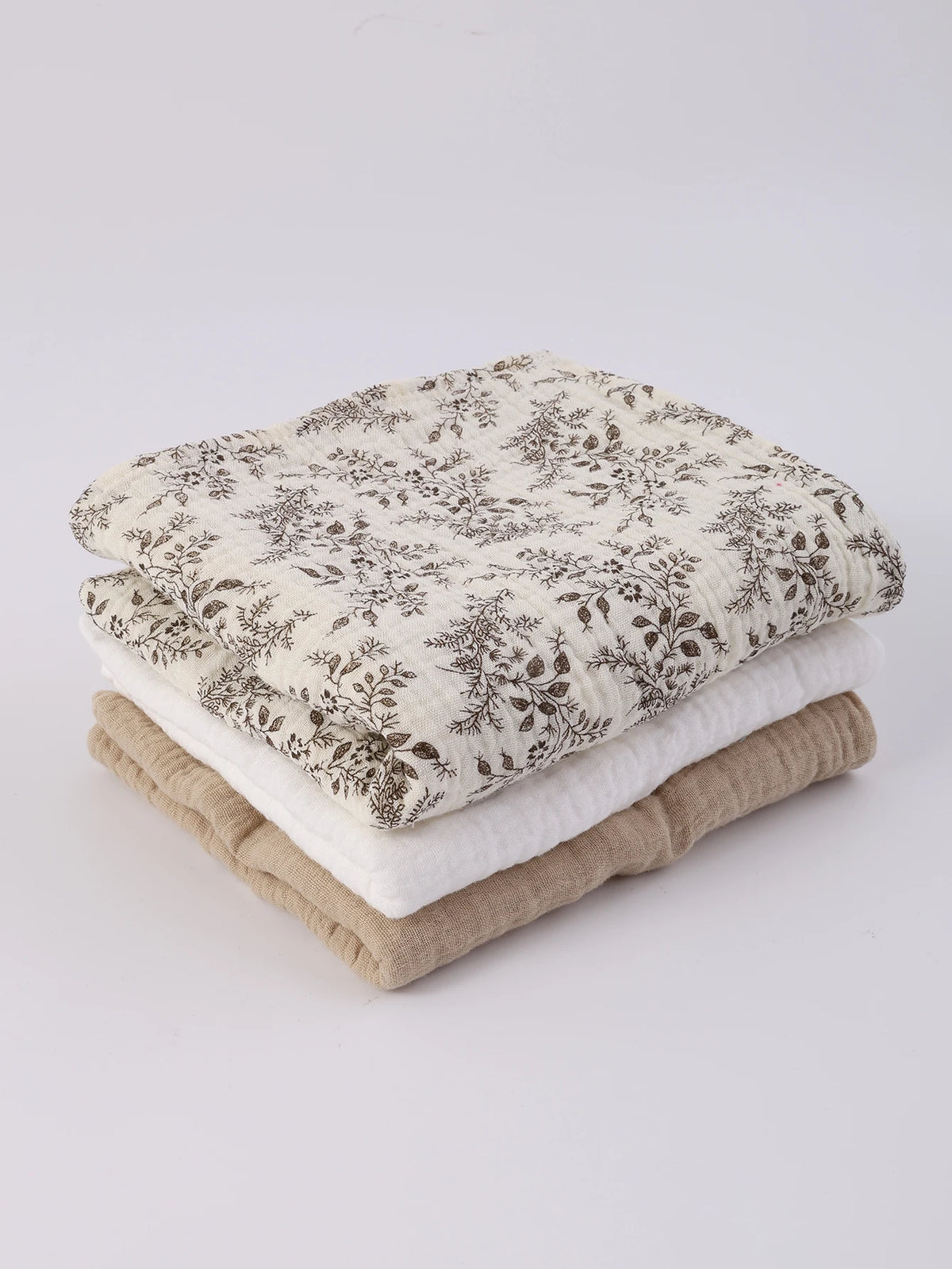 Ensemble de 3 couvertures d'emmaillotage en mousseline douce et respirante, à motifs floraux unis de style bohème, pour nouveau-né.