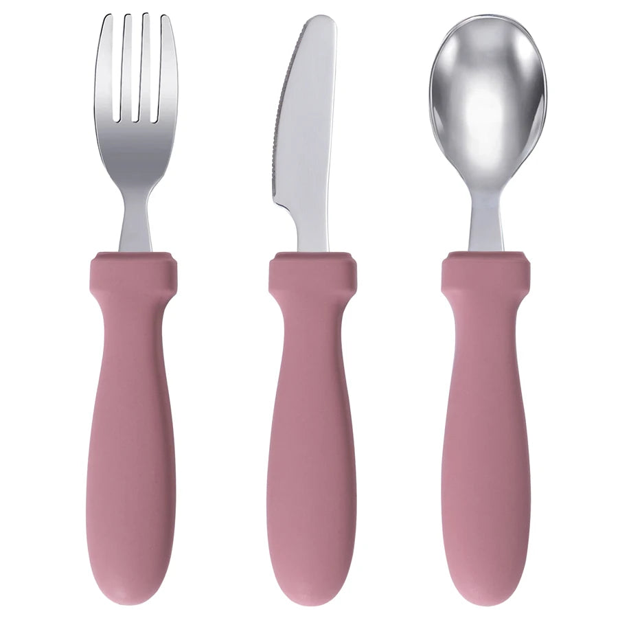 Ensemble d'alimentation pour bébé – Assiette, cuillère et fourchette en silicone
