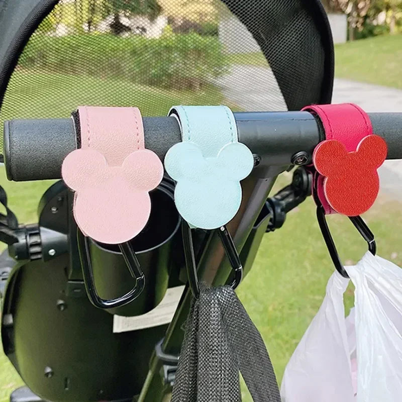 1–2PCS Rotatable PU Leather Stroller Hooks – 360° Pram Organizer