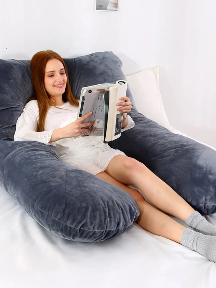 Coussin de grossesse en velours en forme de U, 140 x 70 cm – Coussin doux et multifonctionnel