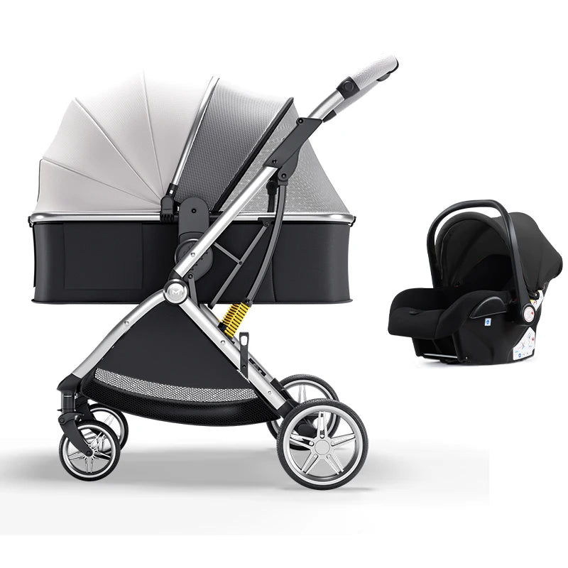 Poussette bébé 3 en 1 de luxe – Position assise et allongée, poussette de voyage portable