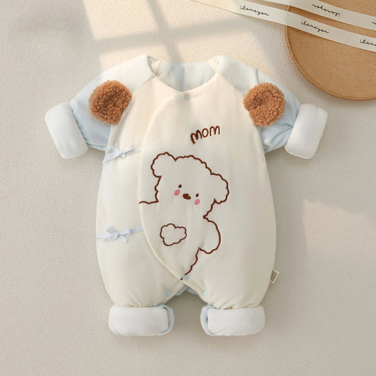 Newborn Baby Bodysuits Fall and Winter Clip Cotton Long Sleeve Cute Bear Pattern Bodysuits Boys Girls Warm Comfortable Bodysuits