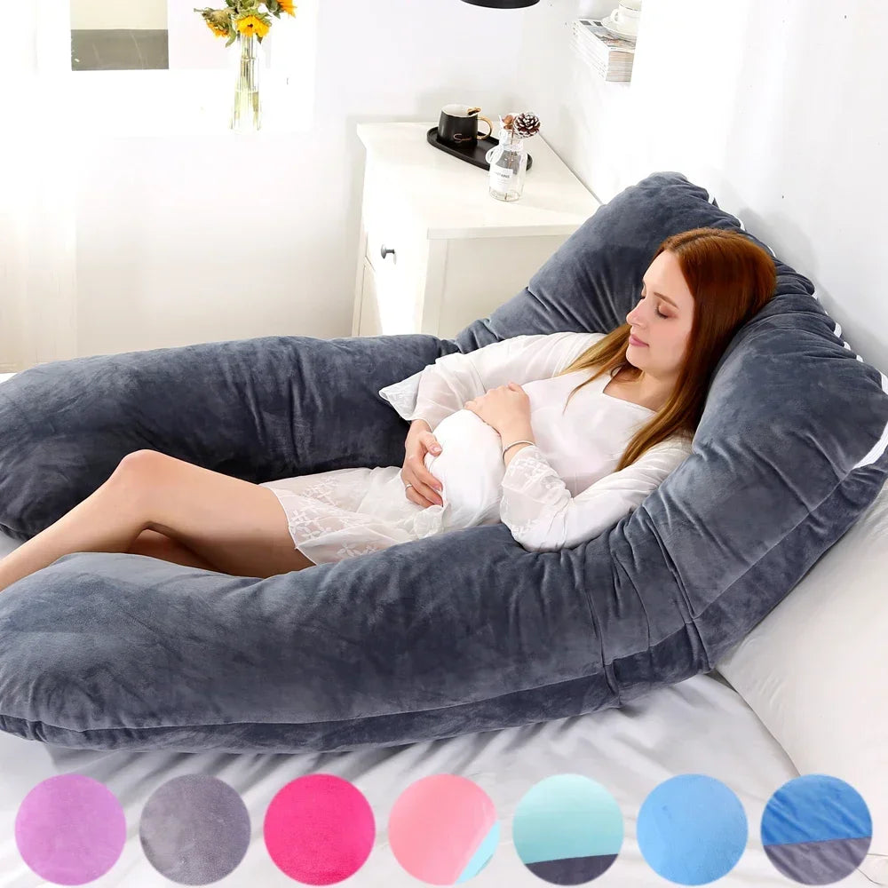Coussin de grossesse en polaire douce en forme de U – Soutien latéral et lombaire multifonctionnel