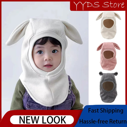 Cagoule d'hiver en laine à oreilles de lapin – Bonnet chaud et ajustable pour enfants