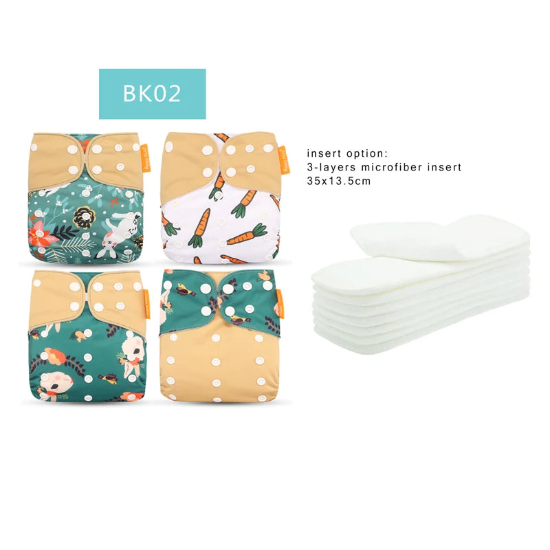 HappyFlute Reusable Diaper Set – 4 OS Pocket Diapers + 8 Inserts