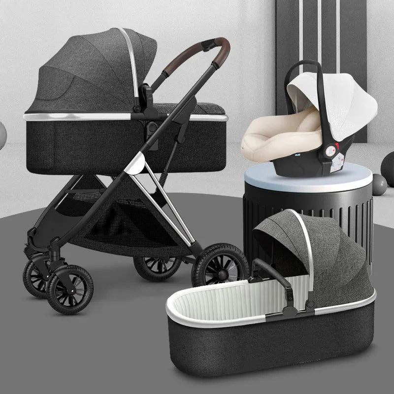 BETSOCCI 2/3-in-1 High Landscape Baby Stroller – Four-Wheel Foldable Trolley