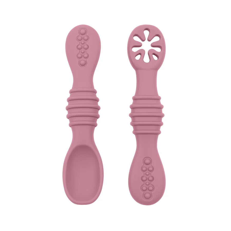 Ensemble de 2 cuillères et fourchettes en silicone pour bébé – Couverts d'apprentissage souples