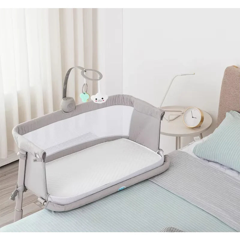 9-Height Adjustable Baby Crib – Bedside Co-Sleeper with Mattress