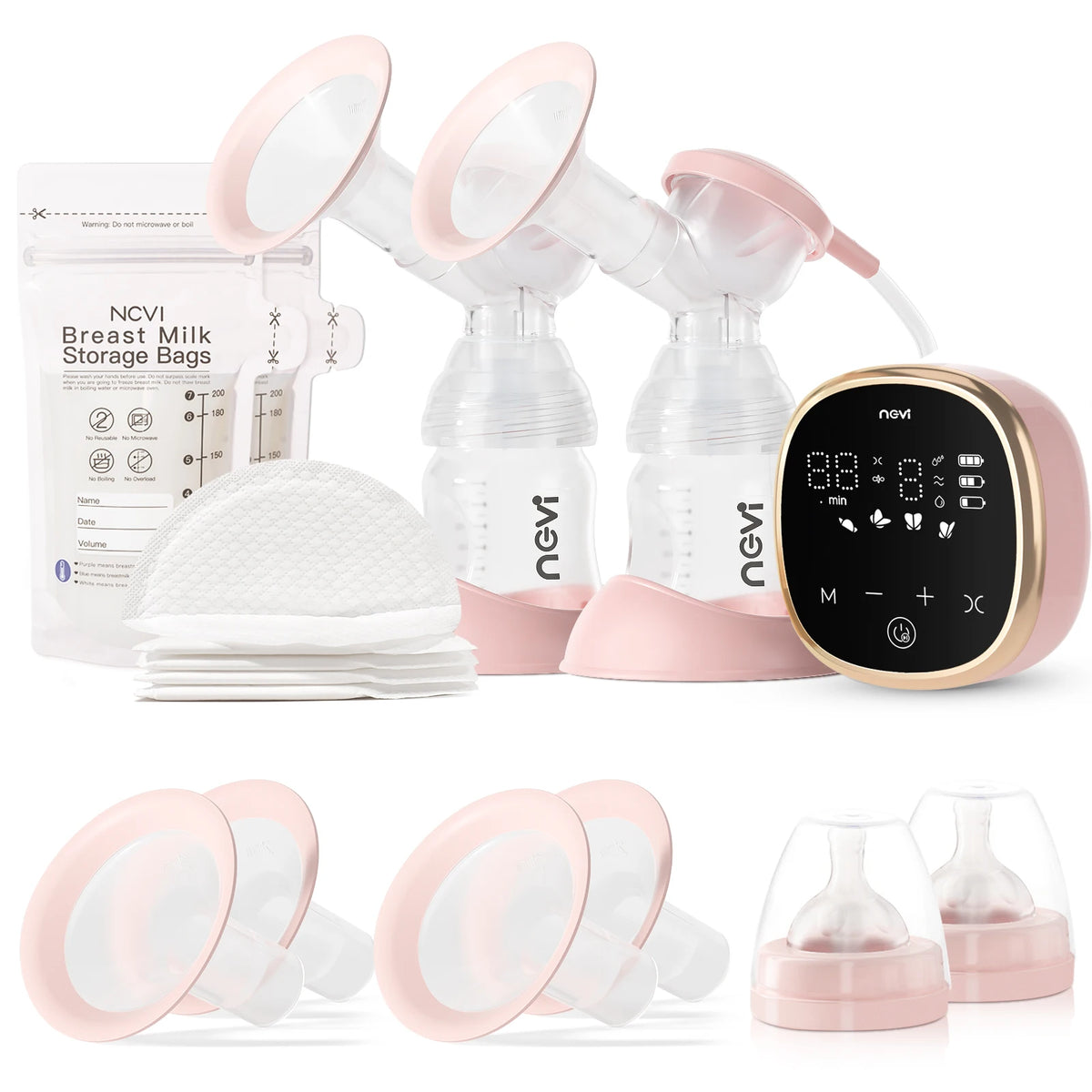 Tire-lait électrique double NCVI, écran LED, 10 sachets de conservation du lait maternel